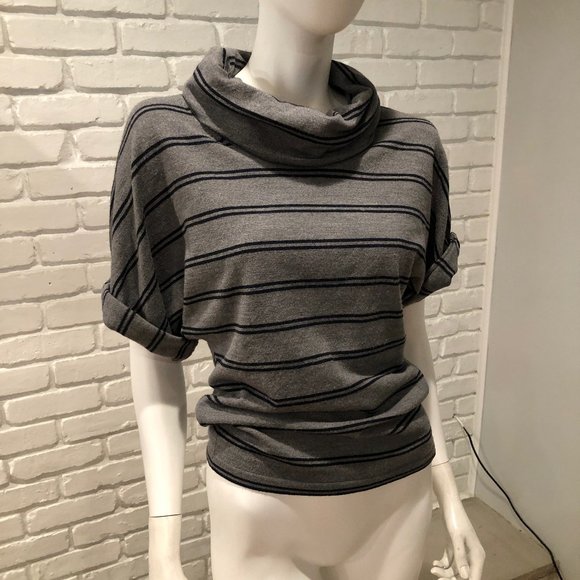 Theory Tops - GRAY NAVY STRIPED COWL NECK BATWING SHORT SLEEVE